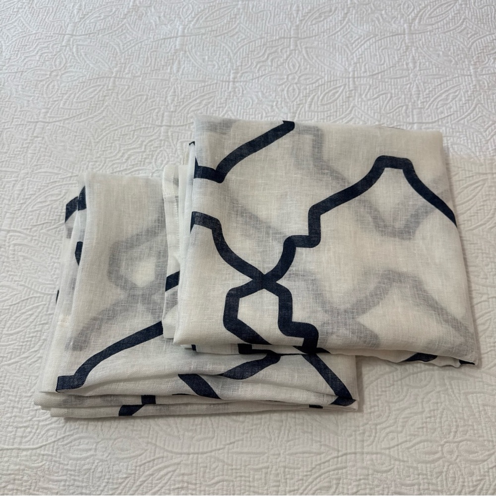 Set Of 2 Pottery Barn 50W x 84L Off-white/ Blue‎ 100% Linen Sheer Curtains
